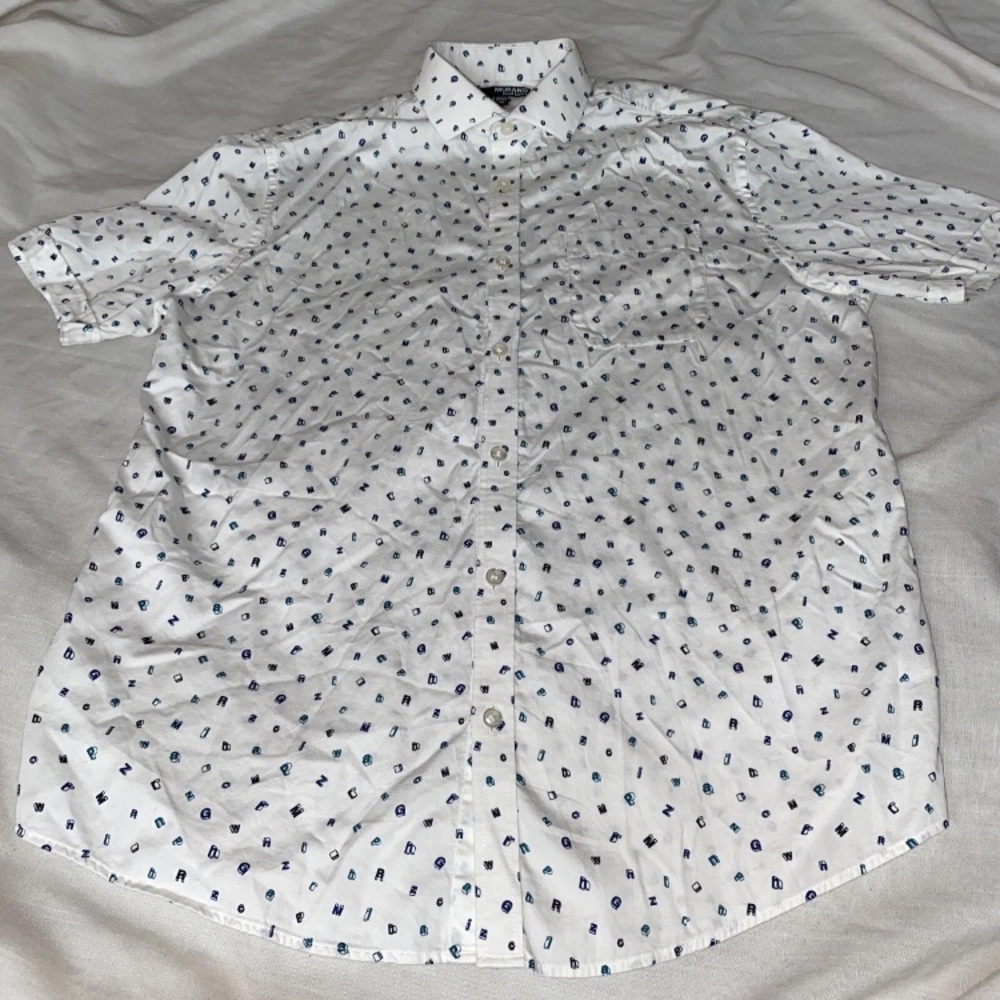 Murano Men's Liquid Luxury Letter Print Short Sleeve Button-Down Shirt Medium